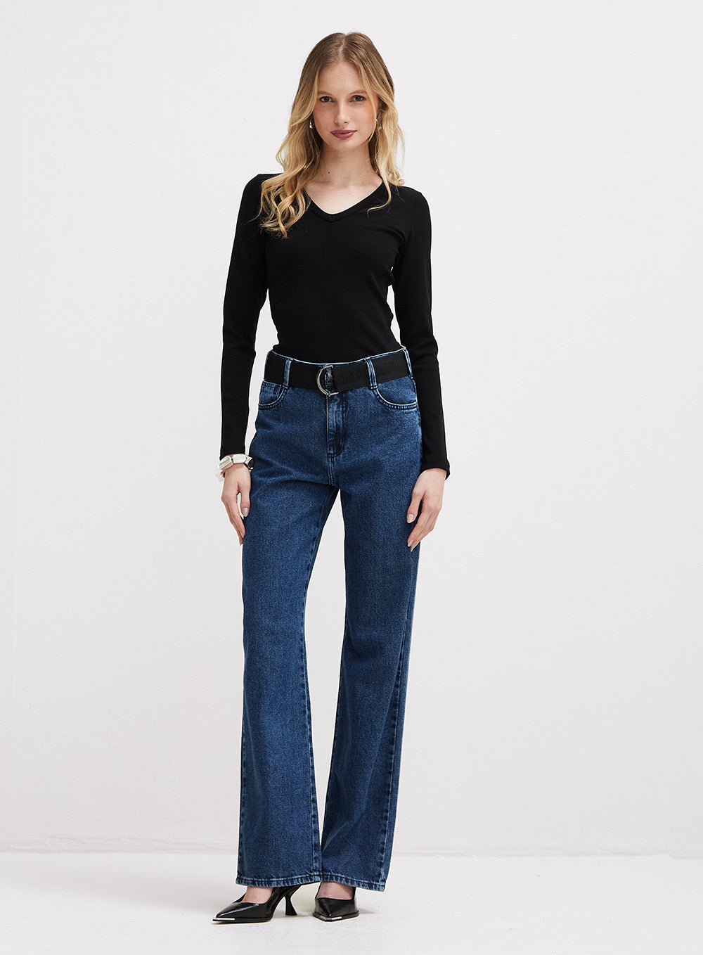Calça Jeans Forum Feminina Raquel Wide Leg com Cinto