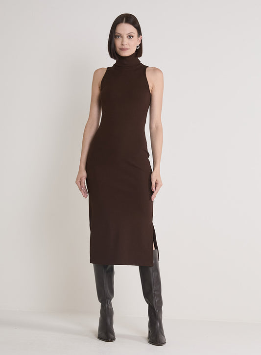 Vestido Forum Midi Justo Canelado Gola Alta